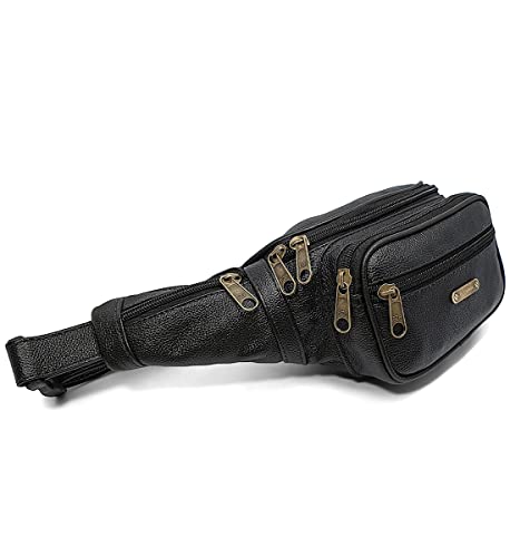 Pochete Masculina de Couro Le Voyage Grande Espaçosa Cor:Preto