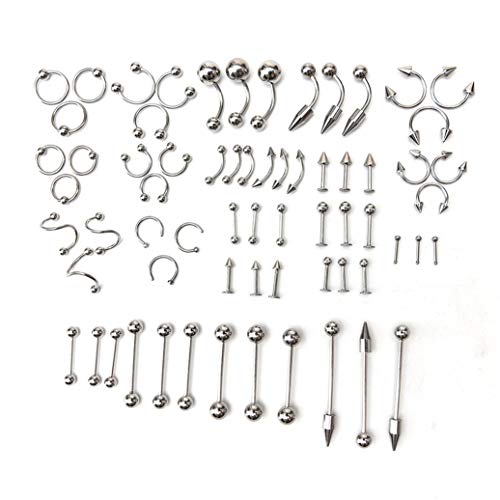 GOMYIE 60 Pcs Body Piercing Jewelry Decor Unisex Tongue Nose