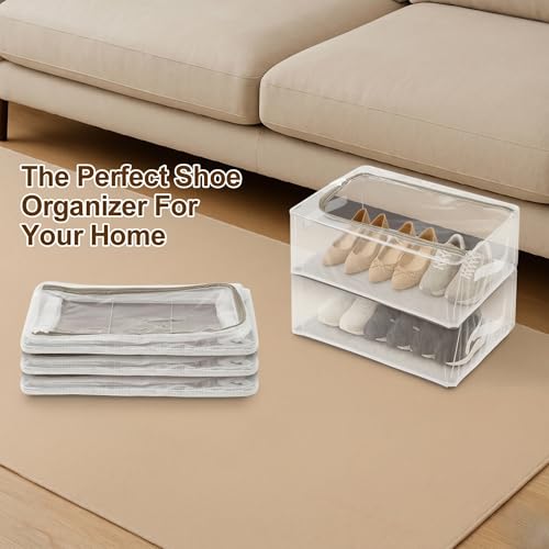 Image of DecorTwist Transparent Shoe Storage Box for Closet & Under Bed | Foldable Dustproof Plastic Organizer for Shoes, Clothes & Blankets | Style 2 | Pack of 2