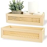 2 Pack Toilet Tray, Wood Toilet Paper Storage, Rustic Farmhouse Woven Toilet Paper Holder Basket, Ti