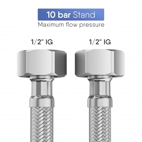 YUANNY Flexschlauch 1/2 Zoll Schlauch Überwurf Beidseitig 150 cm Anschlussschlauch Armatur Verbindungsschlauch Flexibler Schlauch für Wasserhahn Eckventil Waschtisch Küchenarmatur Bad WC Spülkasten