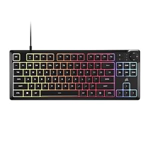 Corsair K55 CORE TKL RGB Gaming Keyboard – Tenkeyless, 8-Zone RGB, Quiet Membrane Keys, Spill Resistant, Media Keys, 1000Hz Polling – NA Layout – Black