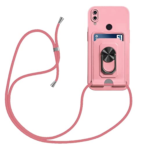 xinyunew Funda con Cuerda para Xiaomi Redmi Note 7/Redmi Note 7 Pro,Carcasa Silicona TPU Suave Silicona Case con Correa Colgante Ajustable Collar Correa de Cuello Cadena Cordón - Rosa Cover