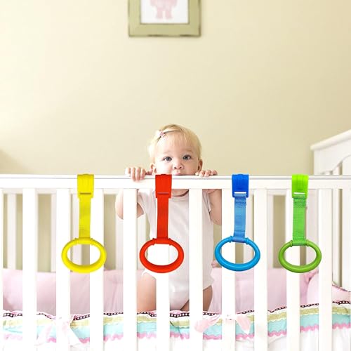codree 4 pcs baby playpen pull up rings- baby crib pull up rings- baby walking exercises assistant rings- baby bed stand up rings baby cot hanging rings for infant baby toddler