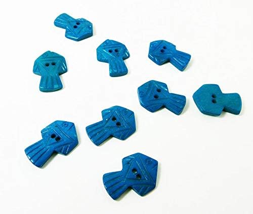 Vintage Handmade Natural Bone Buttons - for Sewing Quilting Renaissance Dance Hawaiian Bridal Costumes Drapery Home Decor - Turquoise Carved Fish- - 9 pcs - #BAS-061