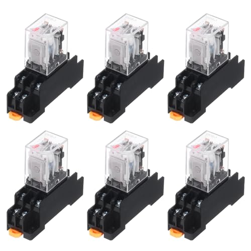 MECCANIXITY 6 Set AC24V Electromagnetic Power Relay 8-Pin AC/DC DPDT 2NO+2NC Relay Coil with Socket Base for Industrial, Home Appliances and DIN Rail System with LED Indicator