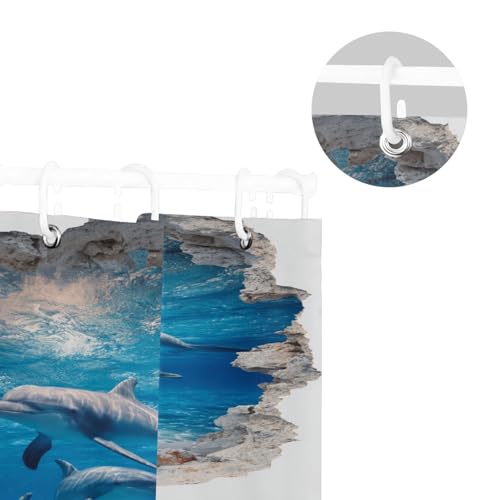 Rideau de douche dauphin 3D imperméable en polyester lavable 183x183 cm