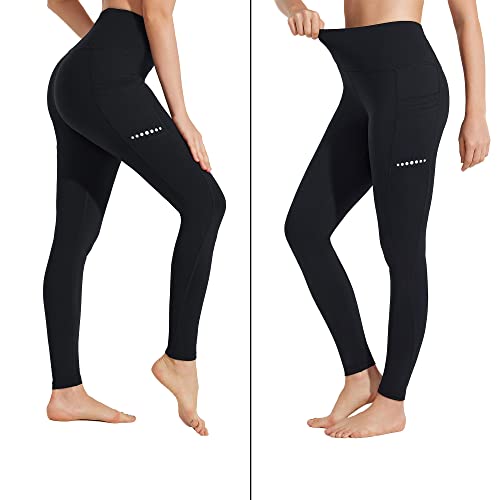 BAYGE Damen Sport Leggings Winter Hohe Taille Fleece Gefüttert Wasserdicht Blickdicht Bauchkontrolle Slim Fit Yogahose Sporthose Sweathose Fitnesshose mit Taschen, Schwarz, M