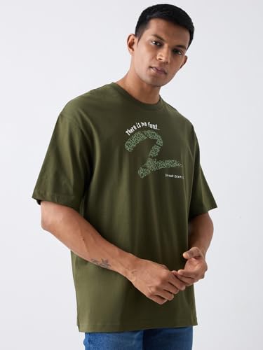Image of Spykar Men's Oversized Round Neck Half Sleeve Solid Casual T-Shirt