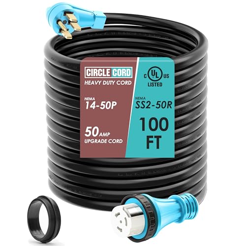 CircleCord UL Listed 50 Amp 100 Feet RV/Generator Cord with Locking Connector,...