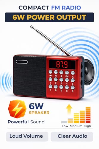 Image of Fire Turtle Pocket Blast FM Radio with Bluetooth Speaker with Clear Sound, Antenna, 6w-12 Hours (USB Charging) and Number Pad (AUX, SD Card, USB Input) (FM Radio Speaker)