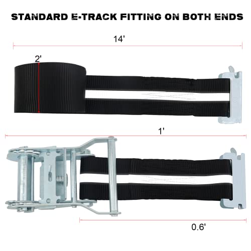 Xstrap Standard 8 Pack 2" X 15' E-Track Ratchet Straps With Reflective Webbing, 4400 Lbs Tie Down Ratcheting For Container, Cargo Vans, Trailer Load #TOP4