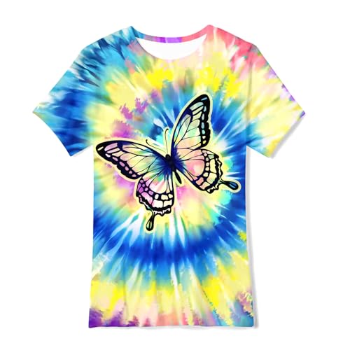 Image of SunFoucs Girls Kids Shirts Size 5-12 Tie Dye Casual Tshirt Short Sleeve Crewneck Tee Top | Short Sleeve Rainbow Tee Top