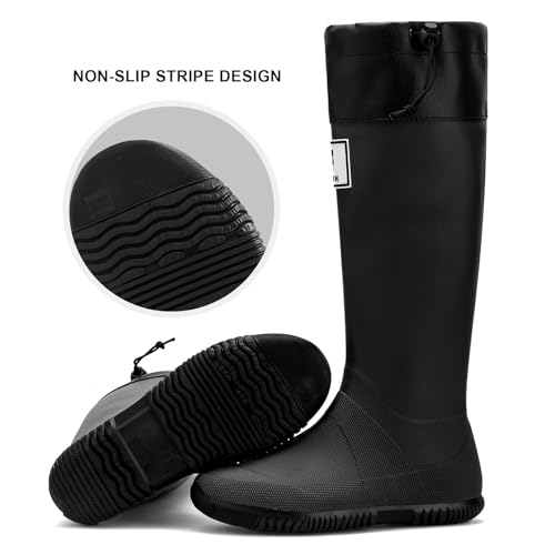 Image of YUHITYGZGS Rain Boots Women, Waterproof Rubber Boots Men, Anti-Slip Lightweight Garden Shoes, High Knee Water Boots with Adjustable Buckle, Durable Fishing Boots Outdoor