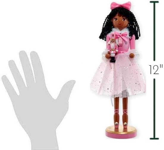 Bridge Collection 12" African American Clara Nutcracker - Pink Glittery Dress - Holding Nutcracker Doll - Christmas Holiday Ballet Figurine