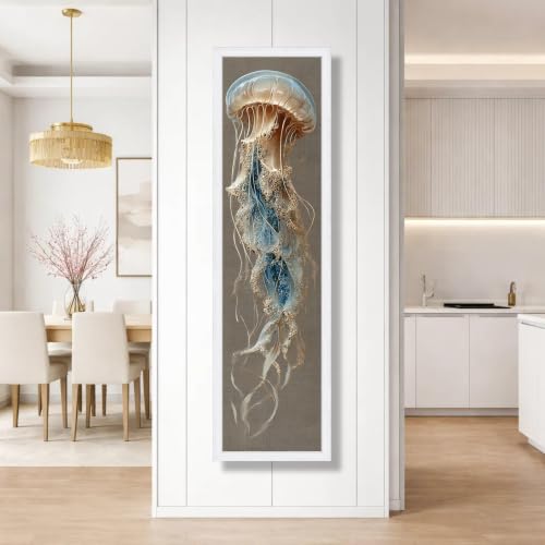 Peinture sur toile de créatures marines décoration grand format panoramique méduse 50 x 150 cm
