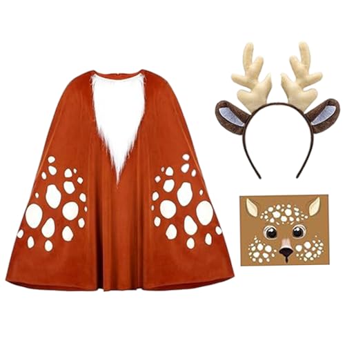Costume de cerf pour femme 3 pièces drôle avec autocollants visage maquillage
