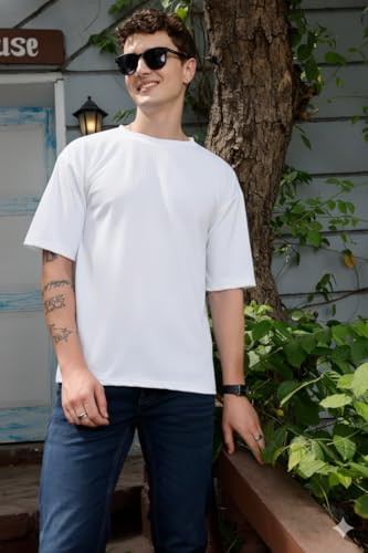 Image of Zilcon Mens Solid Unique Design Tshirt for Men - Round Neck Loose Fit Drop Shoulder Polo Mens T-Shirt