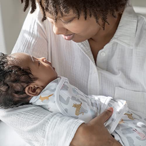 Image of aden + anais Essentials Easy Swaddle Wrap Quick Change with Bottom Zipper, Snug Cotton Knit Baby Wrap Swaddle Blanket for Newborns, TOG 1.0, 3-Pack, Alphabet Animals, 0-3 Months, Small /Medium