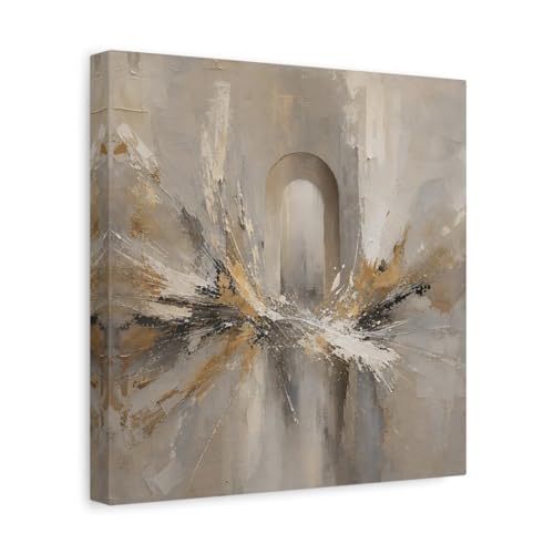 Tableau abstrait arche neutre or 30x30cm décoration murale salon contemporain
