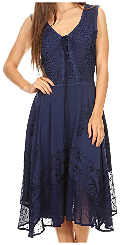 Image of Sakkas Magdilena Stonewashed Corset Front Embroidered Dress