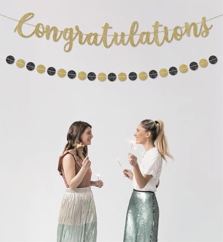 Image of Pre-Strung Congratulations Banner for Graduation Decorations - Congratulations Decorations - Congrats Banner for Graduation, Wedding, Retirement Party Decorations & Decor - Gold Glitter