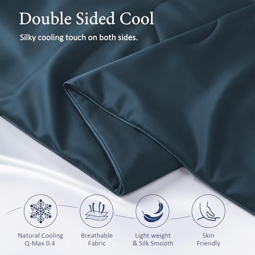 Image of Cooling Comforter for Hot Sleepers, Queen 90x90, Dark Denim Blue | Cooling blanket feel, Q-Max >0.4 cool touch, double-sided cooling, Sorona fill, for night sweats, lightweight & breathable