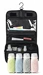 Hanging Toiletry Bag for Travel with 4×100ml Silicone Bottles, Waterproof Travel Organizer with Hook