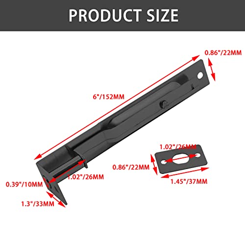 Luomorgo 2 Pcs 6 Inch Flush Bolt, Heavy Duty French Door Lock, Stainless Steel Double Door Latches, Concealed Slide Lock Bolt for Patio Wood Door (Black) - Image 2