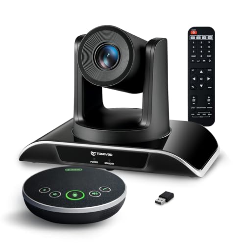 TONGVEO 20-facher Zoom Konferenzraum-Kamerasystem, Video und Audio konferenzsystem 20-facher optischer Zoom USB 3.0 HDMI PTZ-Kamera und Konferenzlautsprecher mit Mikrofon für große Besprechungsräume