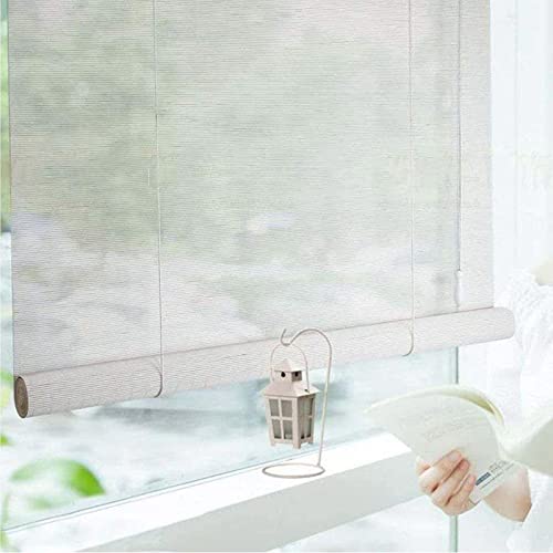 Bamboo Roller Shades for Indoor Outdoor White Roman Roll Up Blinds Privacy Curtains for Doors Windows 80x180cm Wide