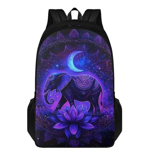 TSOVTHRID Mochila de moda con cierre de cremallera para niñas, mochila de viaje, Elefante Luna