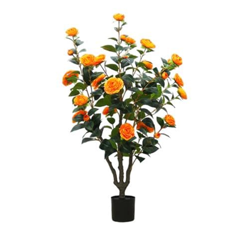 Garveehome 1Pc 3.28ft Artificial Camellia Tree, Faux Camellia Plant in Pot with Realistic Flowers Decorative Floor Plant for Indoor Outdoor Home Office Living Room Decor Housewarming Gift