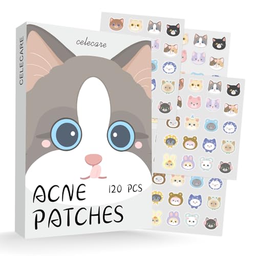 Cat Pimple Patches,Cute Pimple Patches,Acne Patches for Face, Cute Stickers,Salicylic Acid & Tea Tree, 120 Hydrocolloid Dots in 20 Colors for Face,Cute Cat Pimple Stickers