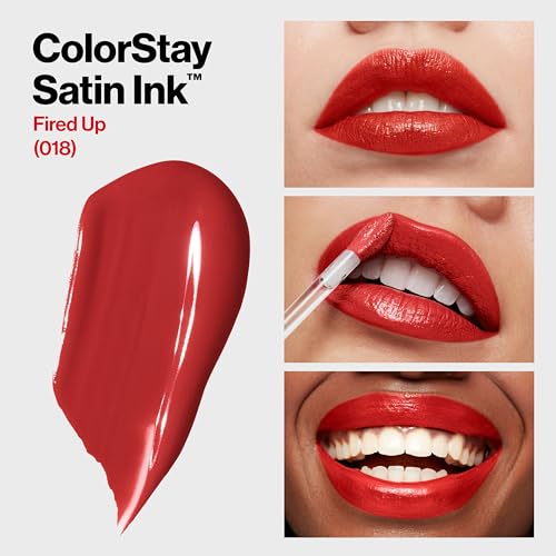 Image of Revlon ColorStay Satin Ink Liquid Lipstick, Longwear Rich Lip Colors, Formulated with Black Currant Seed Oil, 018 Fired Up, 5 ml