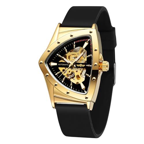 Montre automatique squelette d'exception pour homme au design triangulaire doré de luxe