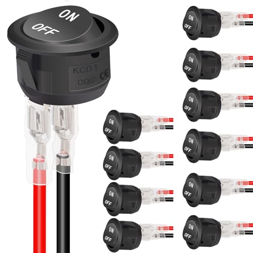 Lot de 10 interrupteurs à bascule ronds ON-OFF 12 V SPST Mini interrupteur à bascule 20 mm 2 broches 6 A/250 V 10 A/125 V AC pour moto, berline, bateau avec fil