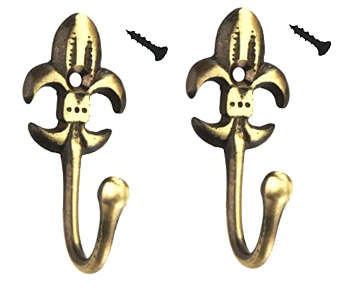 MHS Brass Made Multipurpose Decorative Wall or Door Hooks HangerMounted with Screws (Flower Antique Brass, Pack of 2)