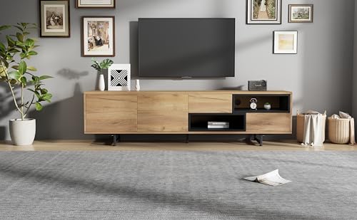 FurnitureR Low TV Cabinet,Multiple Storage Functions,Wooden Folding Board,Open Storage Space with Conductor Tray,Which can Accommodate 70-inch TV,173x38x48cm