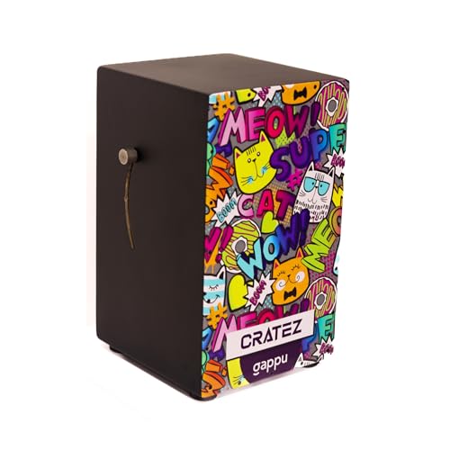 Image of Snare Cajon Drum Box - Adjustable Snare Jambox, Portable Travel Instrument for Beginners & Pros - Wooden Cajon Box Music Instrument (H:43cm x W:26cm x L:26cm)(Meow)