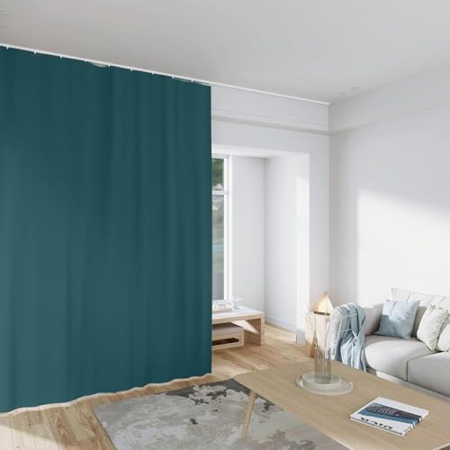 Image of MaKefeile Room Divider Curtains Total Blackout Privacy Curtain Panel Room Thermal Insulated Noise Reduction Curtain for Bedroom Window Living Room Ceiling Track Curtain W 8.3ft x H 8ft Azure Blue