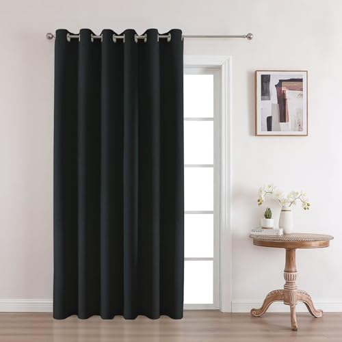 Joydeco Blackout Curtains 96 Inch Length, 1 Panel for Bedroom, Thermal Insulated Linen Black Out Curtains with Grommets (100x96) Black 100"W x 96"L (Pack of 1)