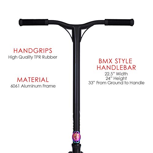 Xspec Pro Stunt Kick Scooter, Unique Oil Slick Anodized Design Trick Scooter, Matte Black Frame, Purple Rainbow Neo Chrome #TOP5