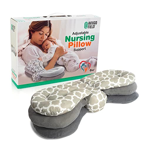 Image of AVXIGO FIELD Adjustable Nursing Pillow Support for Breastfeeding Moms - Multi-Functional and Multi-Layer Postnatal Posture Support Pillow, Geometric Design - Complete with Gift Box