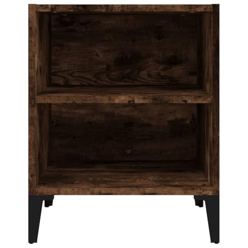 Vorpalize Table de chevet en chêne fumé avec pieds en métal stable 40 x 30 x 50 cm Petite table de chevet étroite avec deux compartiments Table d'appoint...