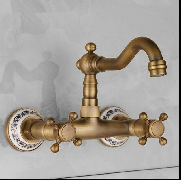 Mitigeur rétro bronze évier cuisine robinet pivotant mural double poignée lavabo