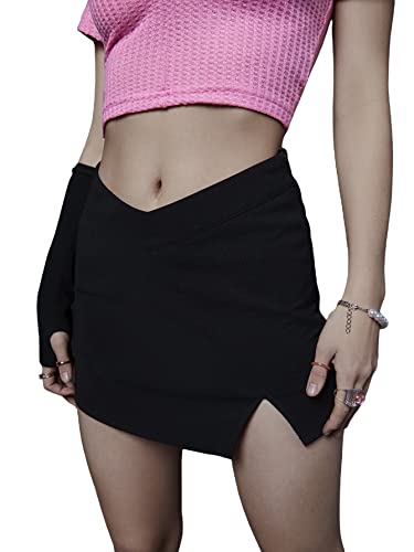 Amazon.com: WDIRARA Women's Asymmetrical Waist Split Hem Skirt