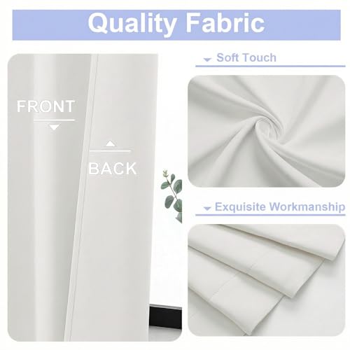 Image of Simplebrand Ava Ivory Short Light Filtering Curtains for Bedroom 54 Inches Long 2 Panels Set, Solid Thermal Insulated, Energy Saving Window Treatment Curtains Light Filtering Drapes, W40 x L54 Inch