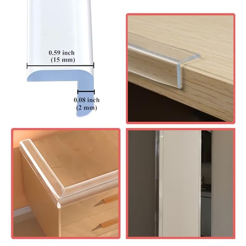 Image of Corner Guards Furniture Edge Protectors 9.8ft(3mx15mm) Transparent Soft Silicone Bumper Strip Clear Edge Corner Cushion with Double-Sided Tape for Tables,Household