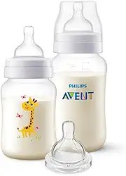 Kit Mamadeiras Anti-Colic Girafa Philips Avent 260ml, 330ml e Bico Extra T4 6m+